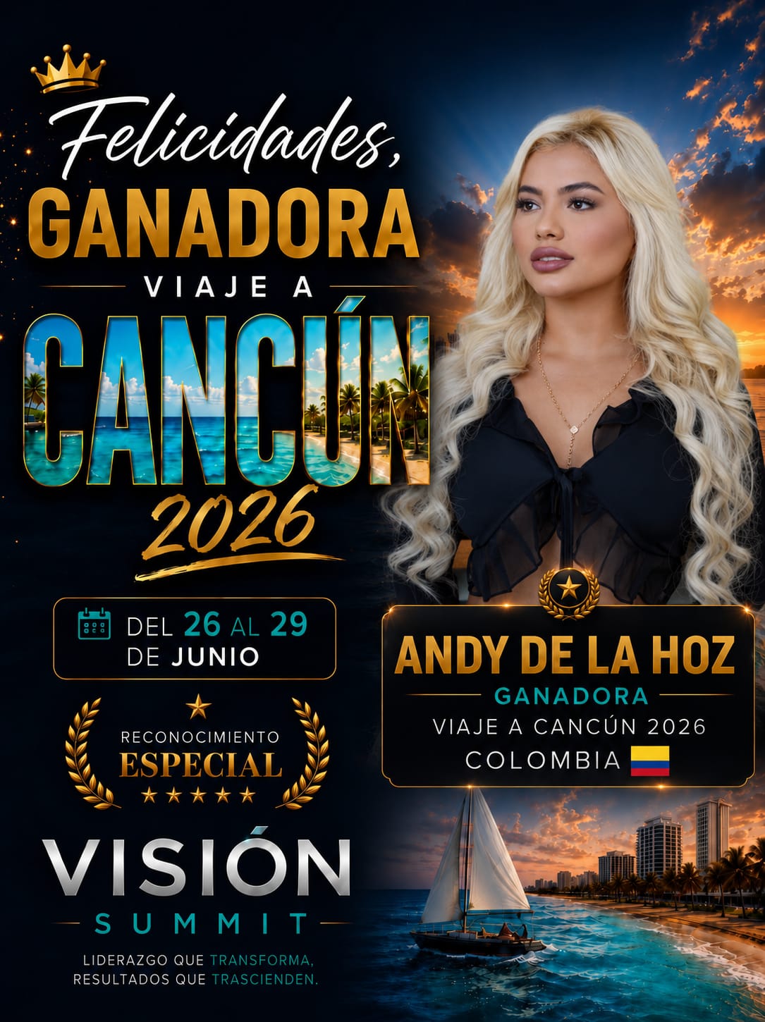 Andy de la Hoz 🇨🇴 — Ganadora Viaje a Cancún 2026