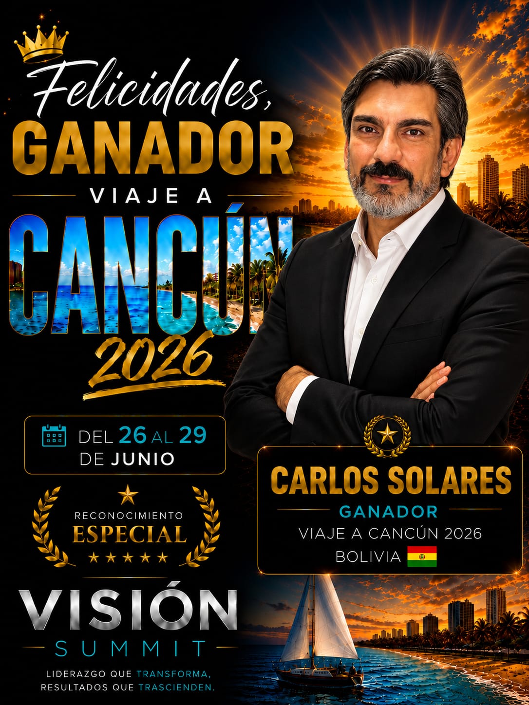 Carlos Solares 🇧🇴 — Ganador Viaje a Cancún 2026