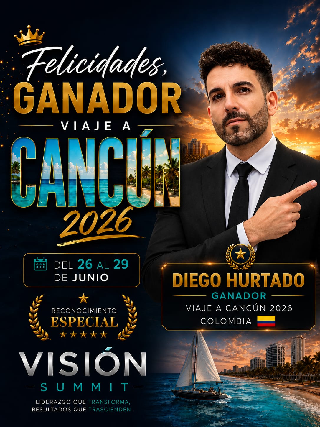 Diego Hurtado 🇨🇴 — Ganador Viaje a Cancún 2026